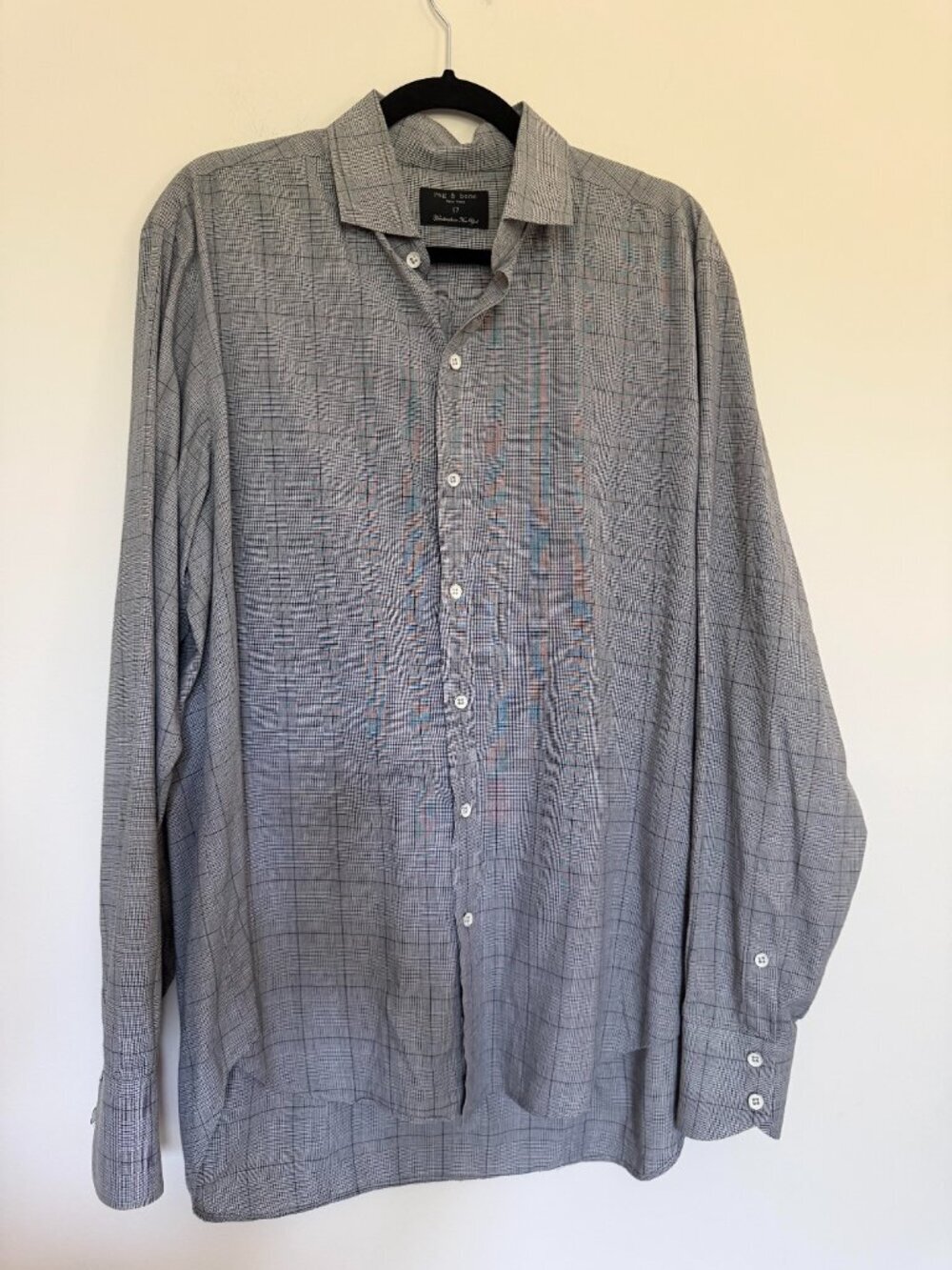 Rag & Bone Windowpane Plaid Button Up Long Sleeve Shirt Preppy USA Gray - 17